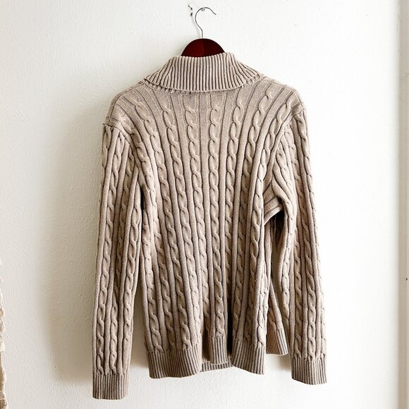 LAUREN RALPH LAUREN Cream Shawl Collar Cable Knit Sweater 100% Cotton XLarge - Picture 3 of 8